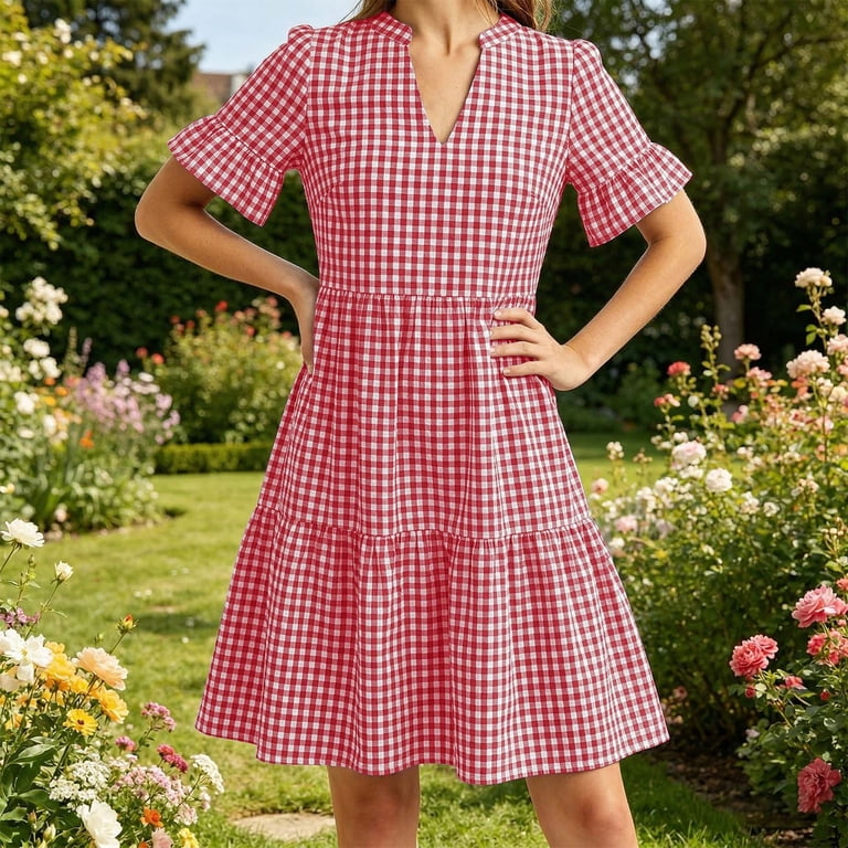 plaid casual dresses Plaid Long Sleeve Mini Dress with Ruffle Hem