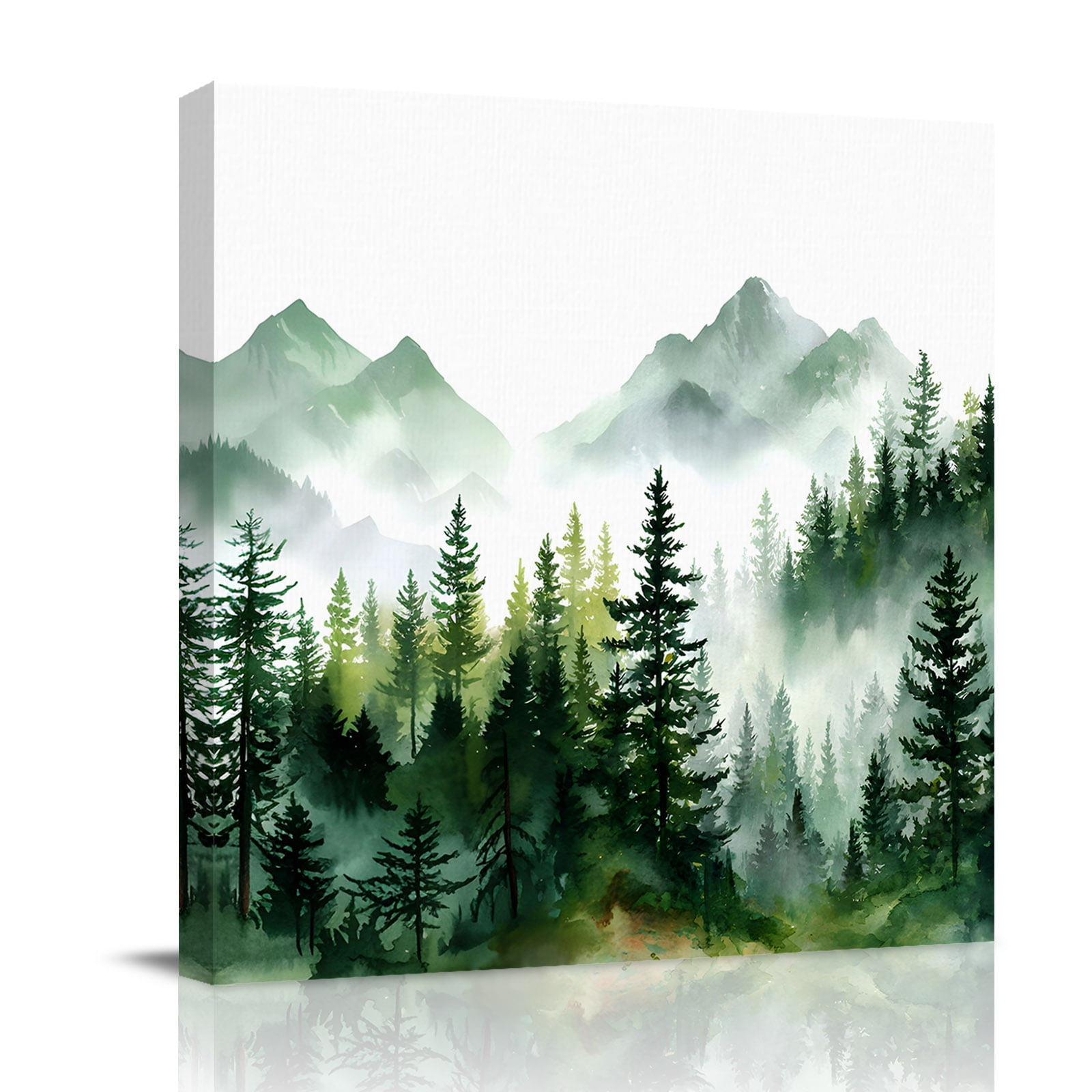 Canvas Wall Art Green Forest Art Framed Canvas Prints for Bedroom Office Ink Mountain Abstract Landscape Large Gallery Wrapped Wall Decor for Home Office Gifts 16 x16 Ship Next Day