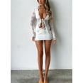 thumbnail image 2 of Biezeib Women Crop Long Sleeve Tops Floral Lace Basic Shirt Casual Tie Front Cardigan for Club Streetwear Aesthetic Clothes, 2 of 6