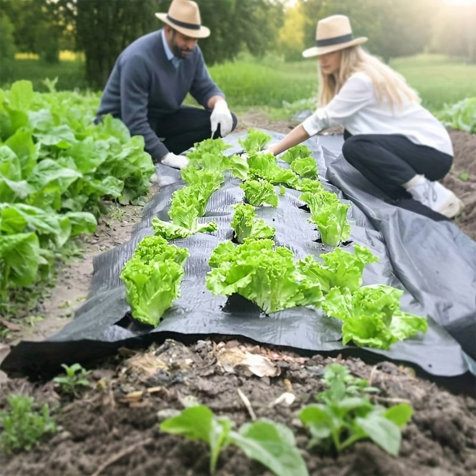 VividGarden Weed Barrier Fabric 4-Hole Breathable Non-Woven with Drainage Holes 1-Count 1.2m Wide x 10m Long 8cm Hole Diameter