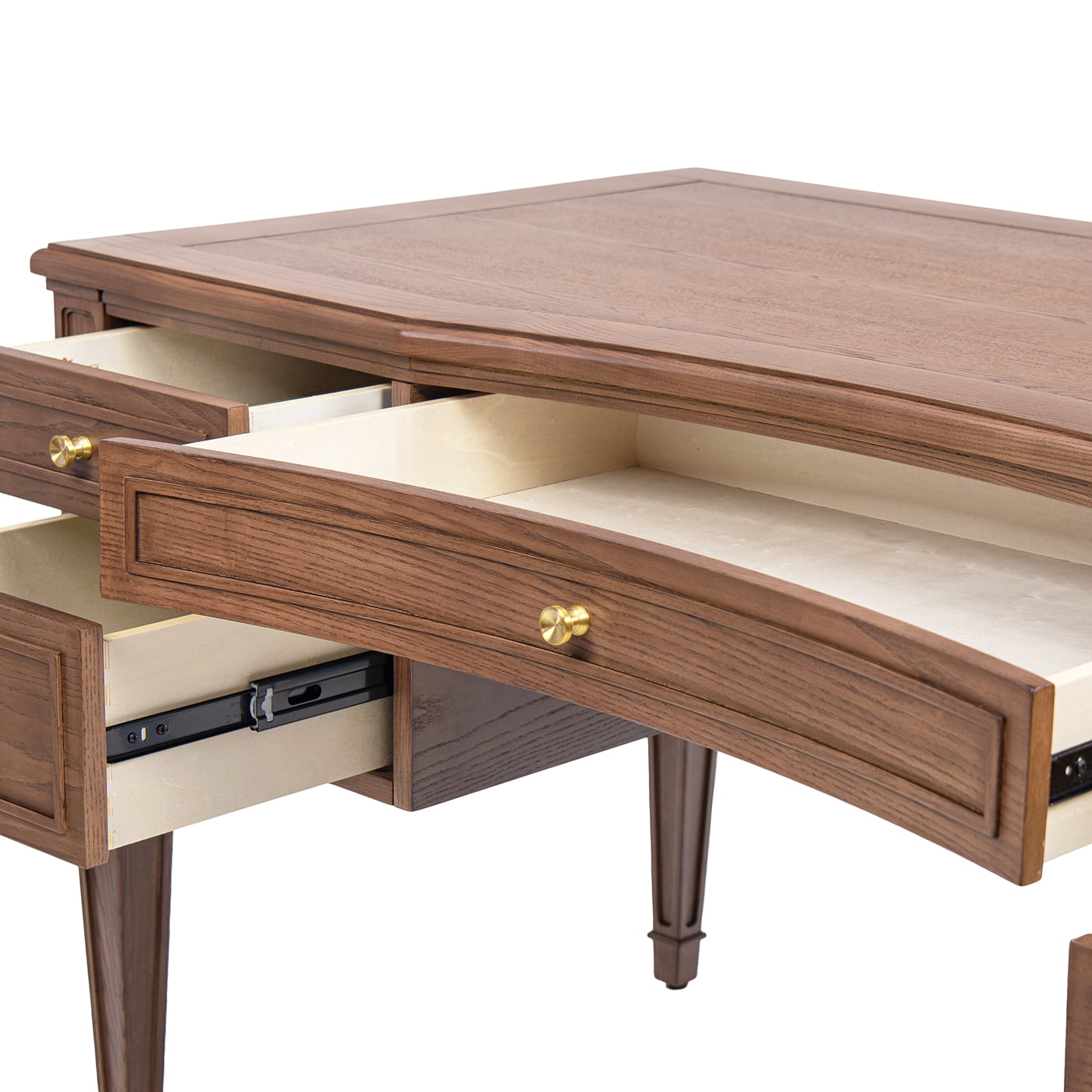 Dauphin Gold Accent 5-Drawer Wood Executive Desk, Brown Ash Wood & Veneer