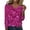 Hot Pink, variant on Women Tees Shirts Tops Long Sleeve Shiny Print Elegant V Neck Casual Dressy Clothes Red