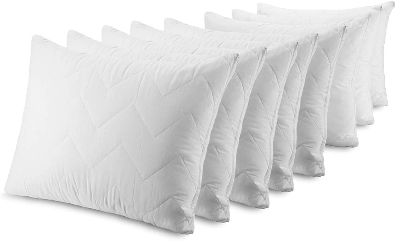 Four Anti Allergy Poly Cotton Quilted Pillow Protectors Padded on Both Sides 