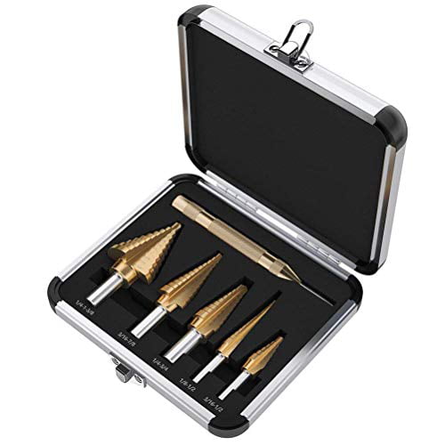 Ohomr Step Drill Bit Set Automatic Center Punch High Speed Steel Drill Bits with Aluminum Case 5 Pcs