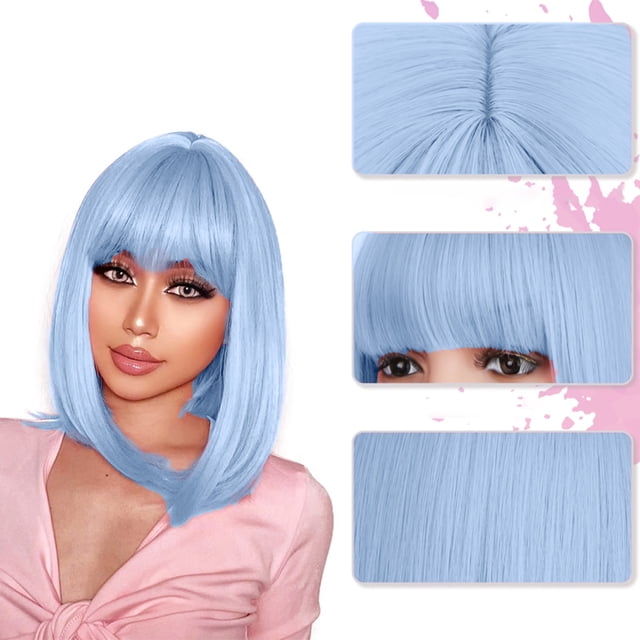Fiudx Peluca Sintética Bob, Cabello Liso Hasta Los Hombros, Peluca Colorida para Disfraz, Gorra de Malla Transpirable, Correas Ajustables, Ideal para Fiestas, Cosplay y Uso Diario, Ideal Como Regalo.