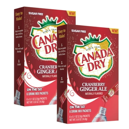 Canada Dry Cranberry Ginger Ale Powdered Drink Mix, Sugar Free Low-Calorie Water Enhancer Mix Packet Convenient & On the Go Refreshing Fruity Beverages 2 Boxes (12 Total Servings)