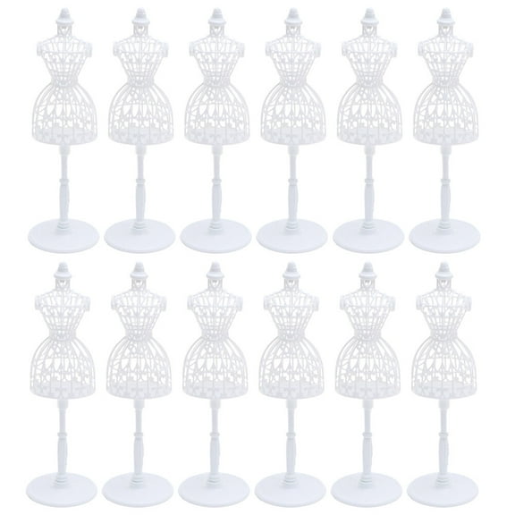 12 PCS Doll Clothes Dress Mannequin Set with Plastic Display Stand, Mannequin Torso Holder for Dress Display and Storage