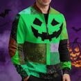 thumbnail image 6 of GrmtClth Mens Patchwork Spliced Halloween Long Sleeve Pullover Tops Textured Fabric Funny Horror Jack O Lantern Print Casual Daily Athletic Holiday Outfit Shirts Green 2XL, 6 of 6