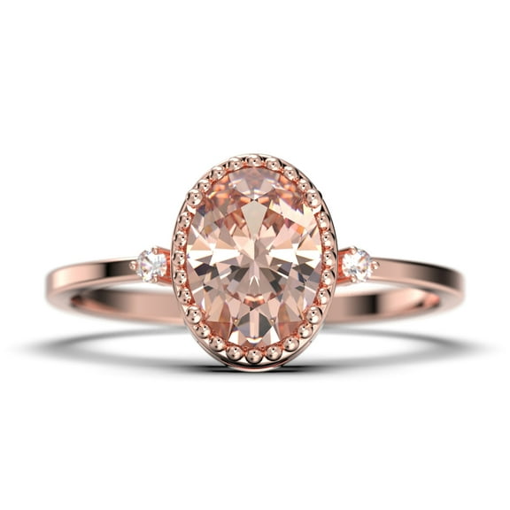 Beautiful Boho And hippie 1.35 Carat Oval Cut Morganite And Diamond Moissanite Engagement Ring, Wedding Ring in 925 Sterling Silver With 18k Rose Gold Plating Romanic Gift For Her, Promise Ring