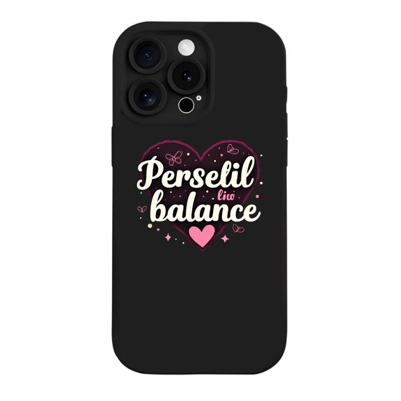 Stylish iPhone 15 Pro Case - Lightweight Yellowing Resistant with Playful ' Perselil tia balance ' Design Hearts Stars & Butterflies