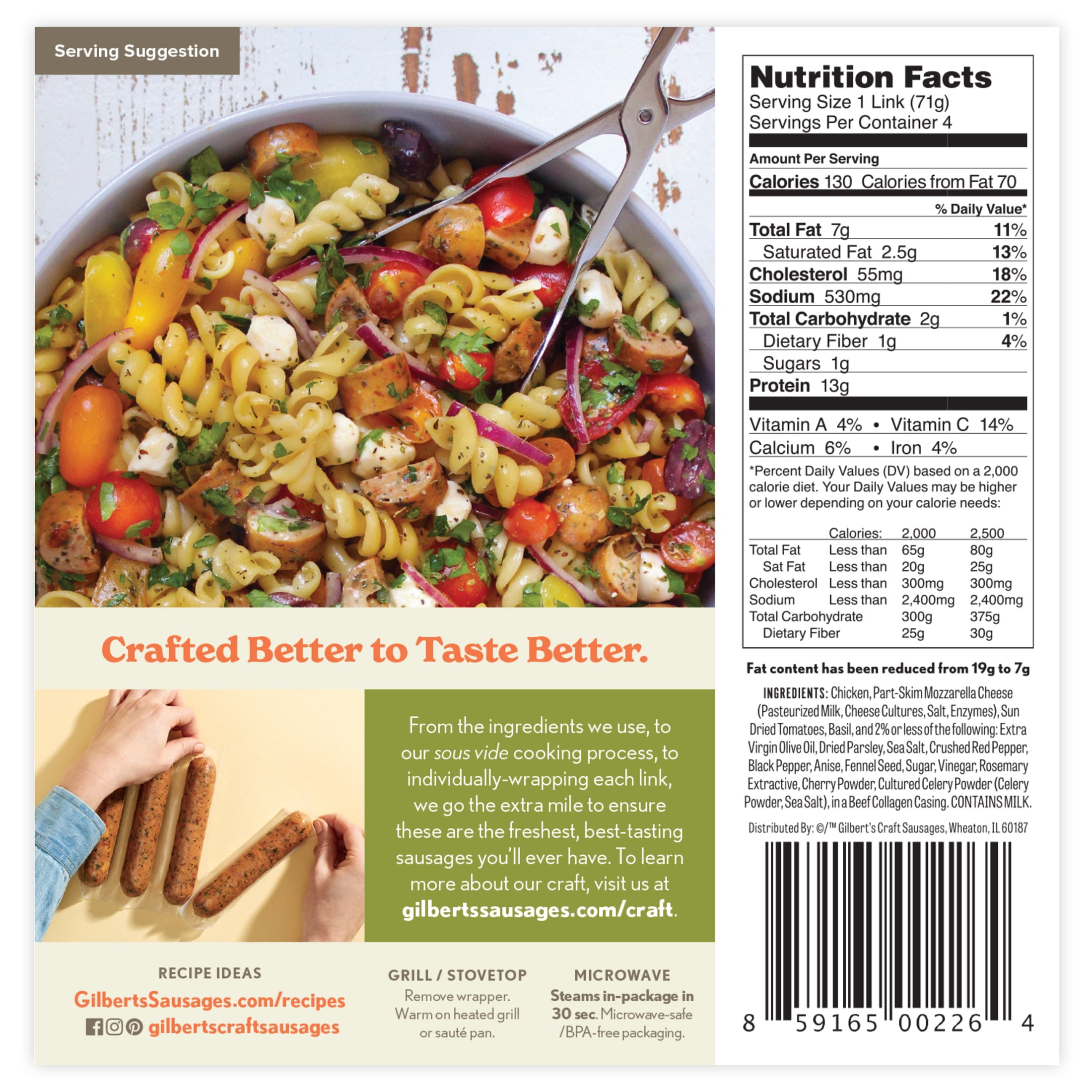Gilbert's Caprese Italian Chicken Sausage, 4 Links, 10 oz Refrigerated