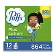 thumbnail image 2 of Puffs Plus Lotion 2-Ply Facial Tissues 12 Cube Boxes, 72 tissues/box-with Scrub Sponge, 2 of 8