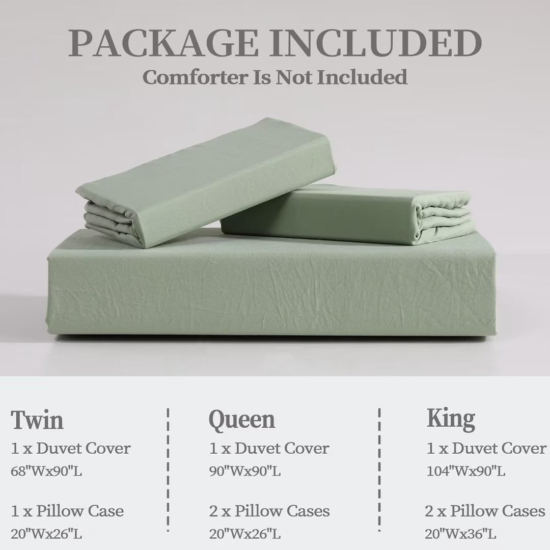 Yiwa 90x90 in Ruffle Duvet Cover Queen Size Soft Washed Microfiber Vintage French Country Duvet Cover Set for Queen Bed, Set of 3, Sage Green