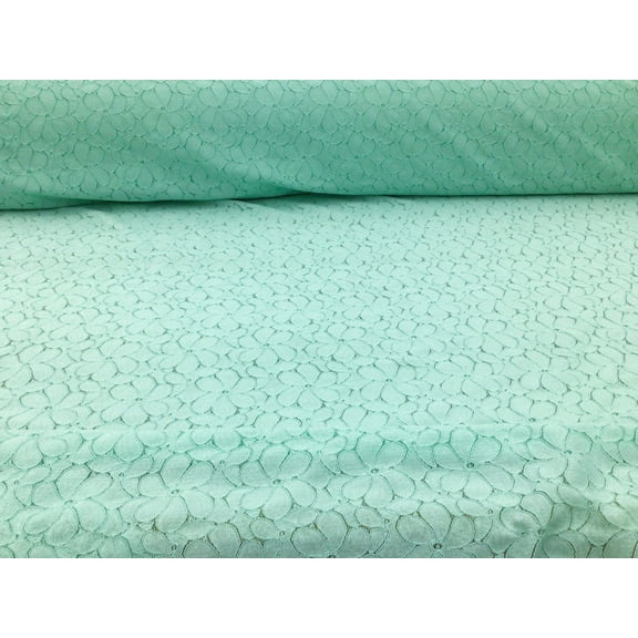Embroidered Stretch Lace Apparel Fabric Sheer Floral Soft Mint Green ZZ512