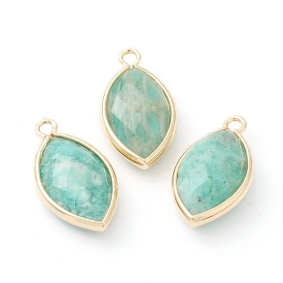 10 pc Natural Amazonite Pendants with Golden Brass Edge Faceted Horse Eye 22x12x5.5mm Hole: 1.8mm