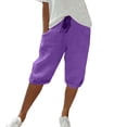 thumbnail image 6 of HKYNLAG Bermuda Shorts for Women Knee Length Plus Size Cotton Linen Shorts Elastic Waist Drawstring Shorts Summer Capris Pants with Pockets Purple 3XL, 6 of 7