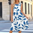 thumbnail image 3 of Women's Casual Sleeveless Midi A-Line Dress Crew Neck Abstract Geometric Print High Waisted Empire Waist Flare Swing Dress Breathable Flowy Summer Daily Wear Office Apparel, 3 of 7