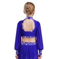 thumbnail image 4 of Doomiva Ballet Dance Crop Top for Girls Sparkly Gymnastics Shirt Cutout Back Lyrical Dance Tops Royal Blue 10, 4 of 7