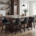 thumbnail image 6 of Firmoz 26" Swivel Bar Stools Set of 2, Faux Leather Upholstered Solid Wood Pub Chairs with Nailhead Trim, Black, 6 of 13