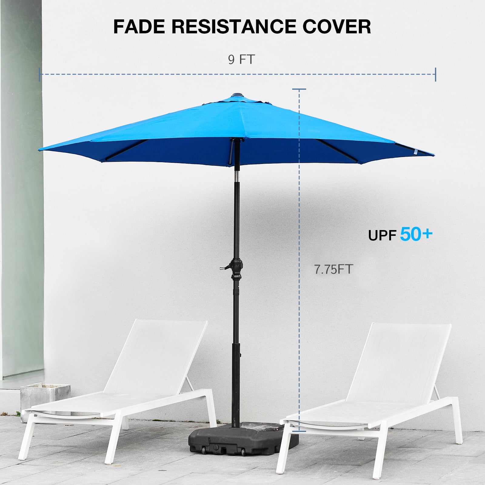 JONPONY 9FT Outdoor Patio Umbrella with Push Button Tilt and Crank, UV Protection & Waterproof, Market Table Umbrella with 8 Sturdy Ribs for Garden, Deck, Backyard, Pool, Blue