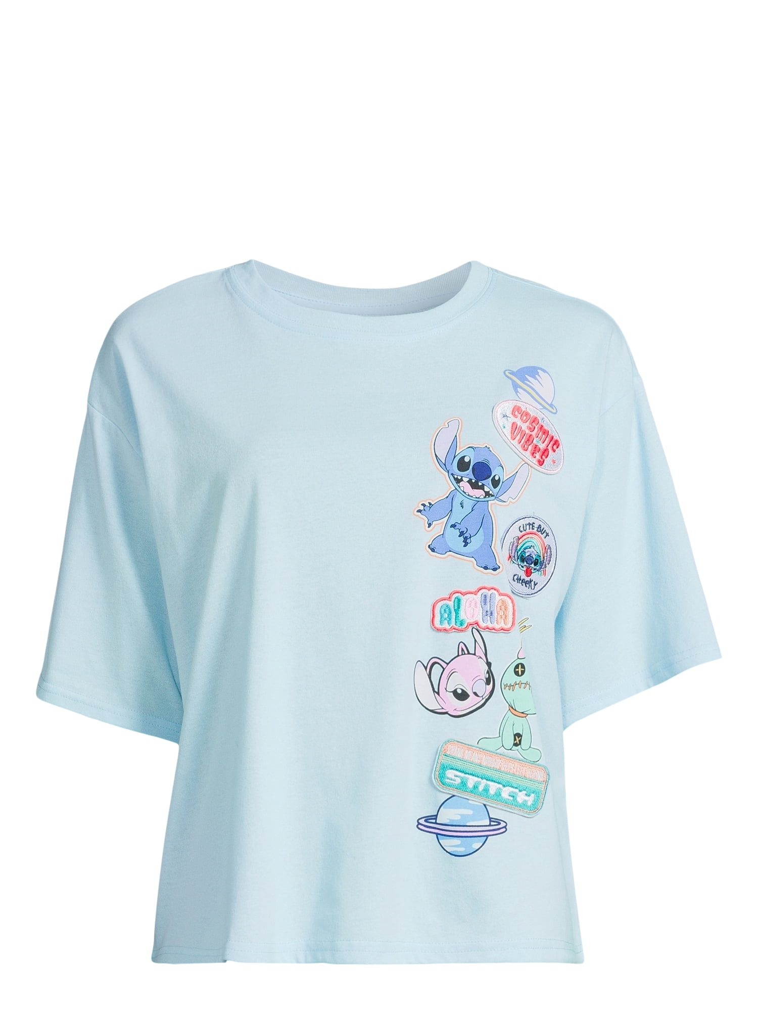 Stitch Women’s Multi Patch Graphic Tee with Short Sleeves, Sizes XS-XXXL
