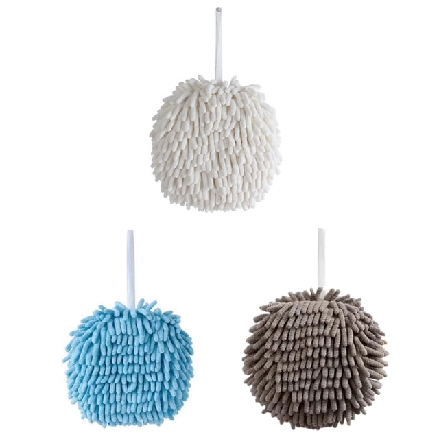 Rewera-Toalla de mano para baño, 3 uds., chenilla, colgante, bola de toalla de mano, microfibra, esponjosa, absorbente, suave, pequeña, con anillo