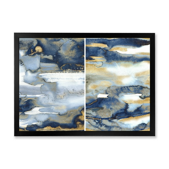 Designart 'Gold and Dark Blue Abstract II' Modern Framed Art Print