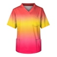 thumbnail image 3 of Domuza Scrubs for Men Top Tie-Dye Gradient V Neck Short Sleeve Working Uniform Big and Tall Soft Comfy Medical Scrub Tops with 3 Pockets Yellow 3XL, 3 of 4