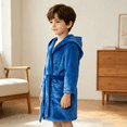 thumbnail image 6 of LYMAYTER Toddler Boys Hooded Bathrobe Kids Solid Color Loose Robe Soft Flannel Home Lounge Robe for 2-12Y, 6 of 10