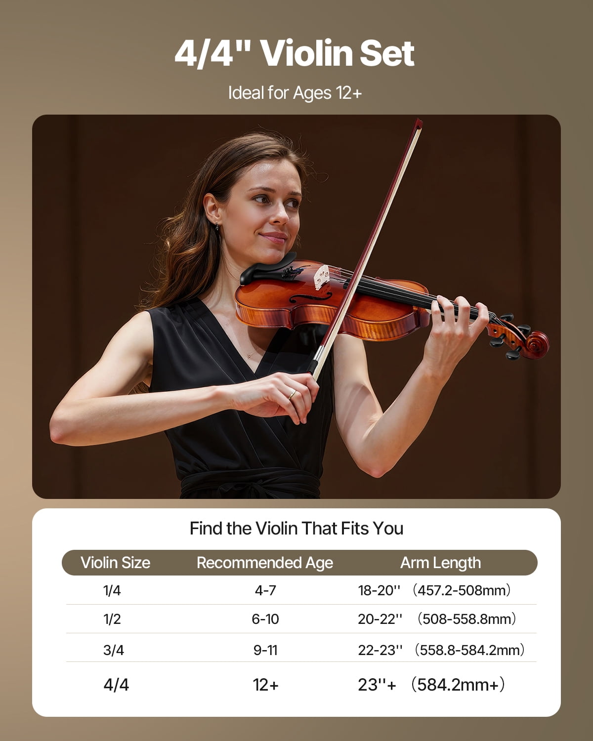 VEVOR Violin 4/4 Full Size for Adults, Violin Fiddle Set for Beginners Student with Hard Case,Rosin, Bow,Shoulder Rest,Bridge,Extra Strings,Professional Solidwood Instrument (Glossy Brown Patterned)