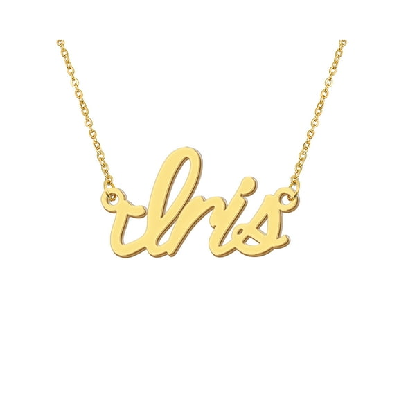 HUAN XUN 18k Gold Plated Iris Name Necklace Stainless Steel Nameplate Necklaces for Womens Mens Mother Day Christmas Jewelry Gift