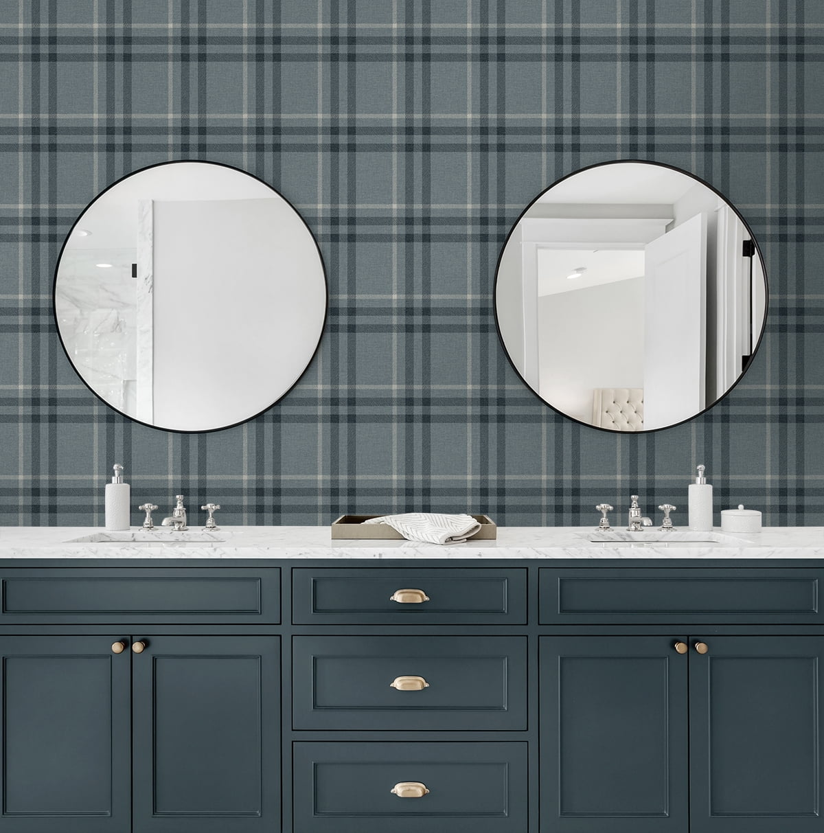 Seabrook Designs Light Blue Calverlay Plaid Prepasted Wallpaper - 20.9 in. W x 33 ft. L Roll