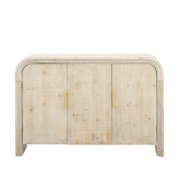 Rustic Wood Sideboard Buffet Cabinet with 3 Doors and Rounded Corners, Natural Finish