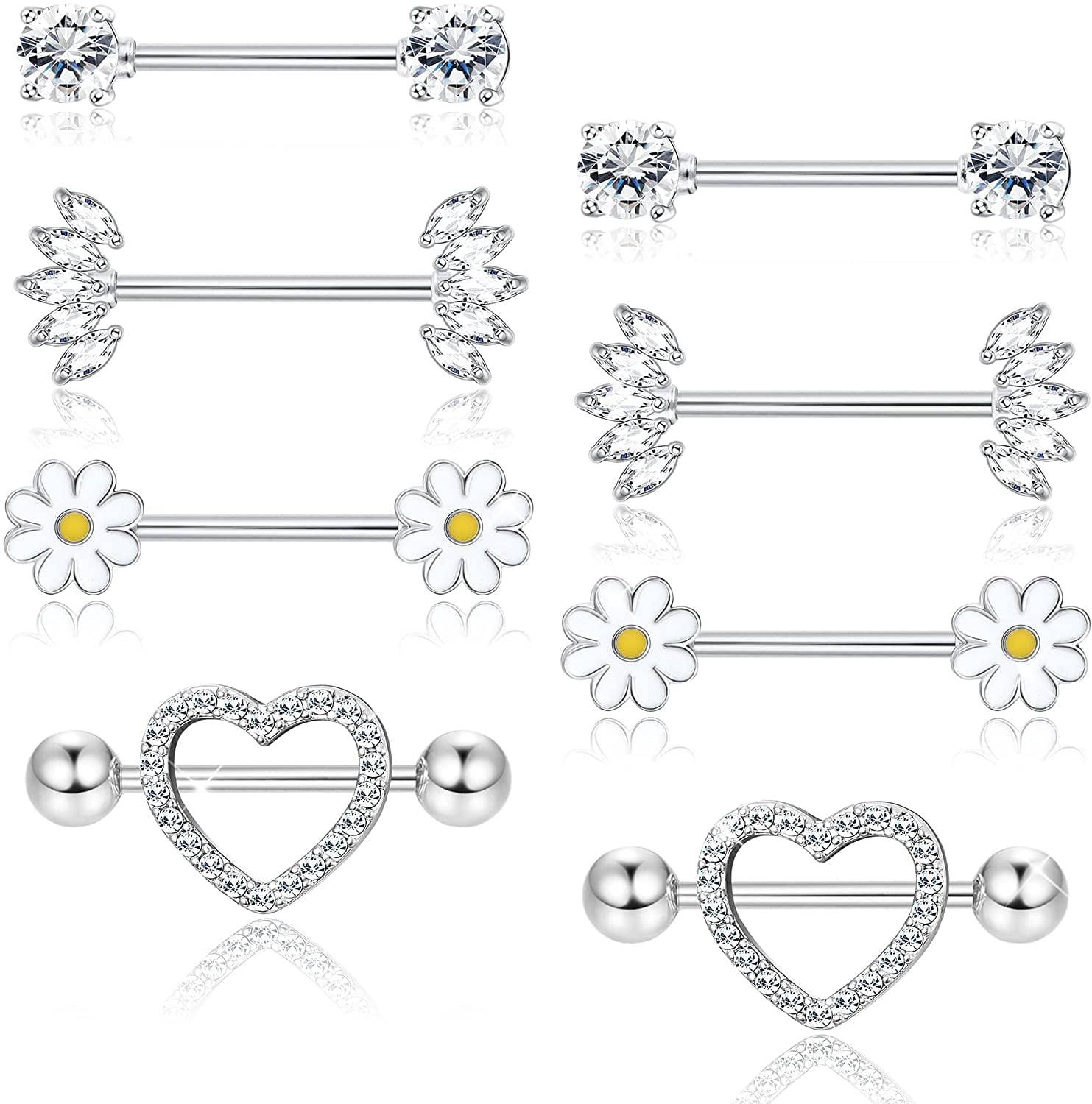 Jstyle 4 Pairs Nipple Rings Surgical Steel Cute Small Heart Diamond