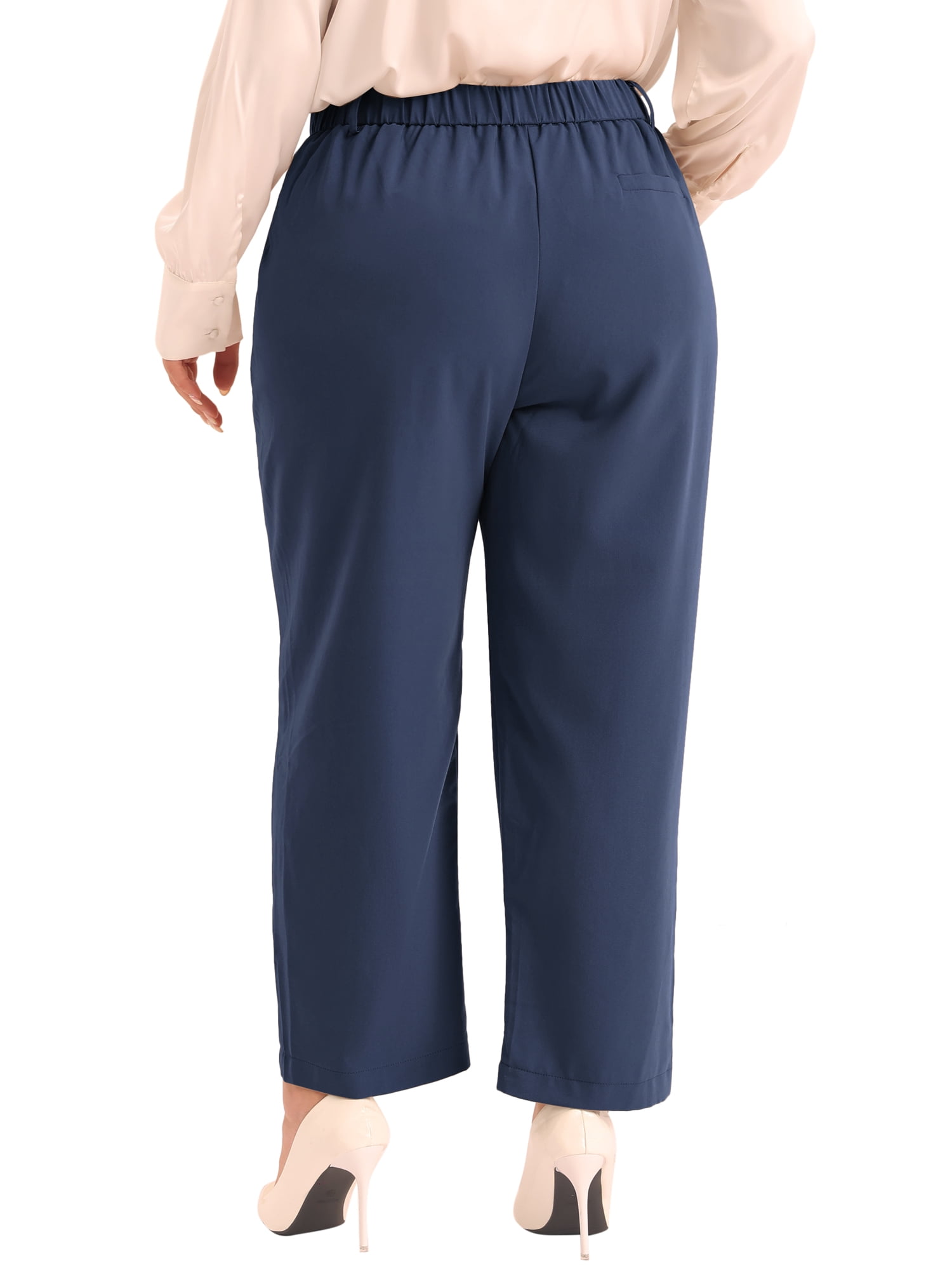 DARING DIVA Women's Plus Elastic High Waisted Long Straight Pants 2X Dark Blue