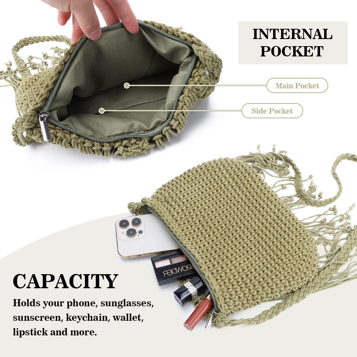 Retro Crochet Crossbody Shoulder Bag for Women Woven Fringe hobo bags Summer Beach Handmade Purse