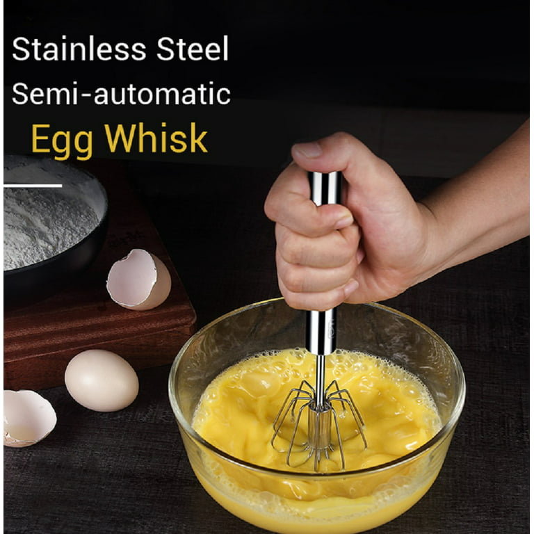 Mychoice Mchoice Stainless Steel Semi-Automatic Egg Whisk, 10 inch Hand Push Down Whisk Egg Beater, Easy Whisk Versatile Tool for Blending, Whisking, Beating 