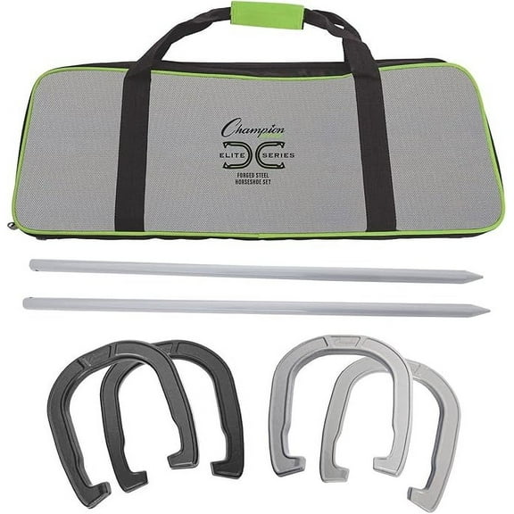 Champion Sports Elite Series Forged Steel Horseshoe Set, Black/Silver/Green