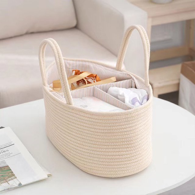 Bolsa de mamá portátil de viaje cesta de almacenamiento de guardería con cuerda de algodón para Baby Shower