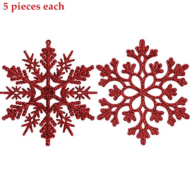 Adornos de plástico con purpurina para Navidad, decoración de copos de nieve para árbol de Navidad, 10 piezas, 10cm