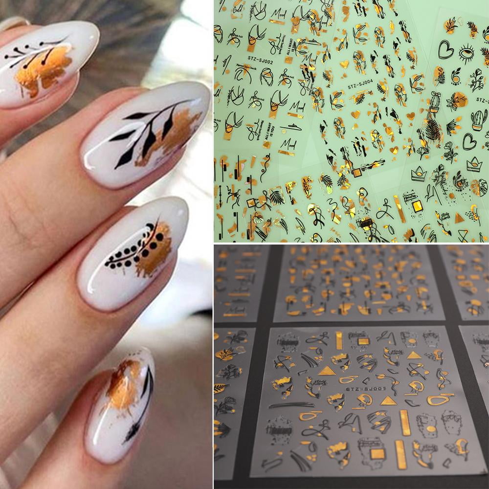 Line Design Spring Summer Nail Art Stickers Geometry 3D Black White French  | eBay