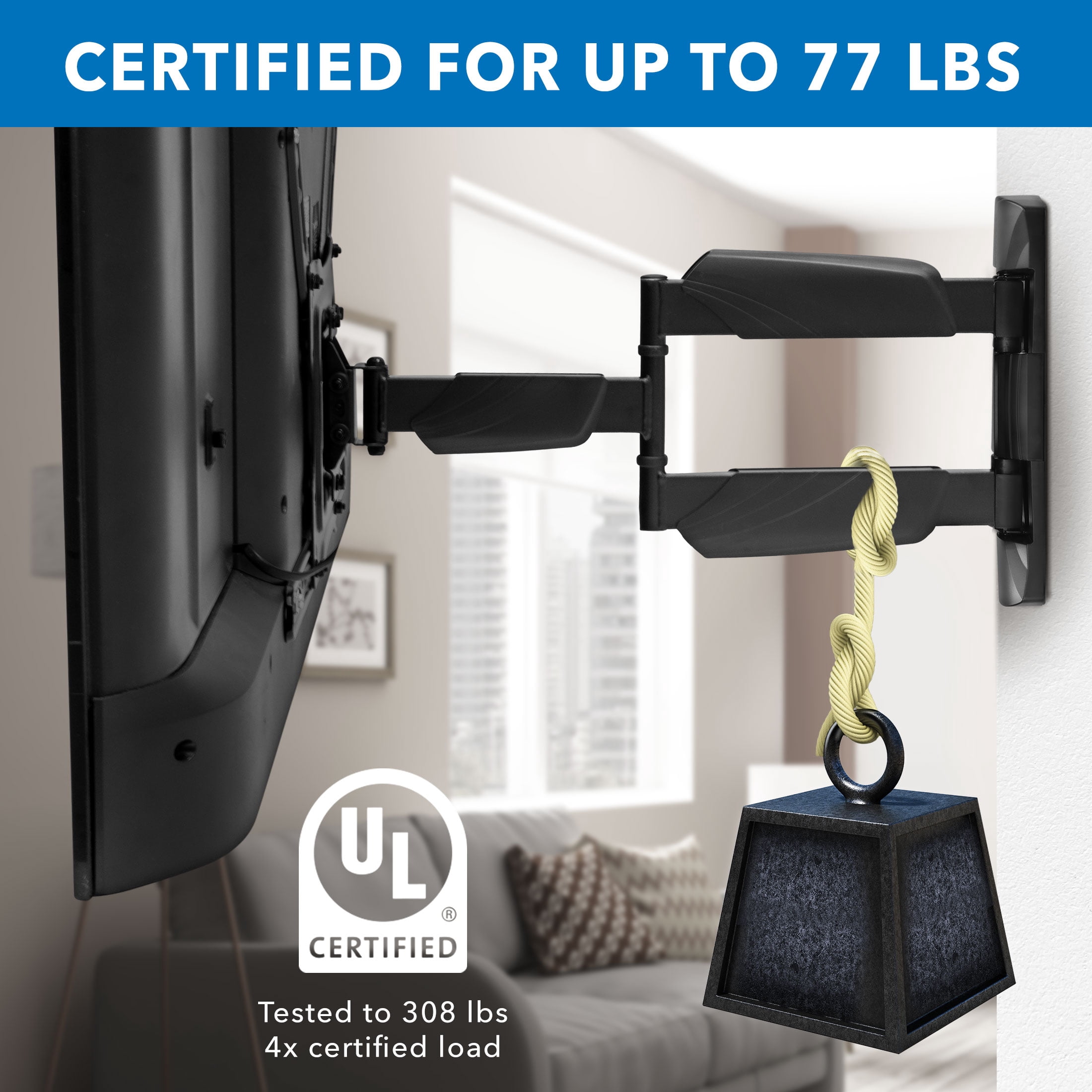 Mount-It! UL Certified Full Motion TV Wall Mount, Fits Tv's 32" to 55", Capacity 77 lbs.