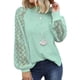 thumbnail image 2 of Tops de manga de encaje hueco,Blusa larga de cuello redondo con empalme de encaje hueco Camisa de manga larga hueca Eficiencia óptima, 2 of 7