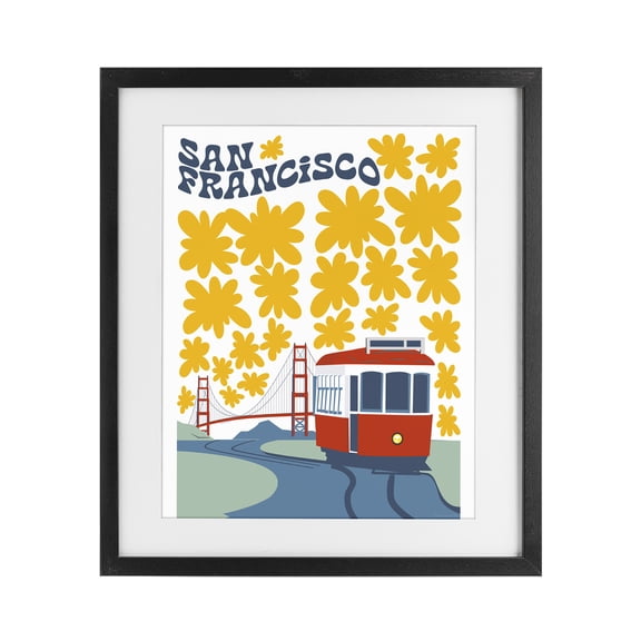 Stupell Industries San Francisco Trolley Black Framed Print Under Glass, design by Omar Escalante