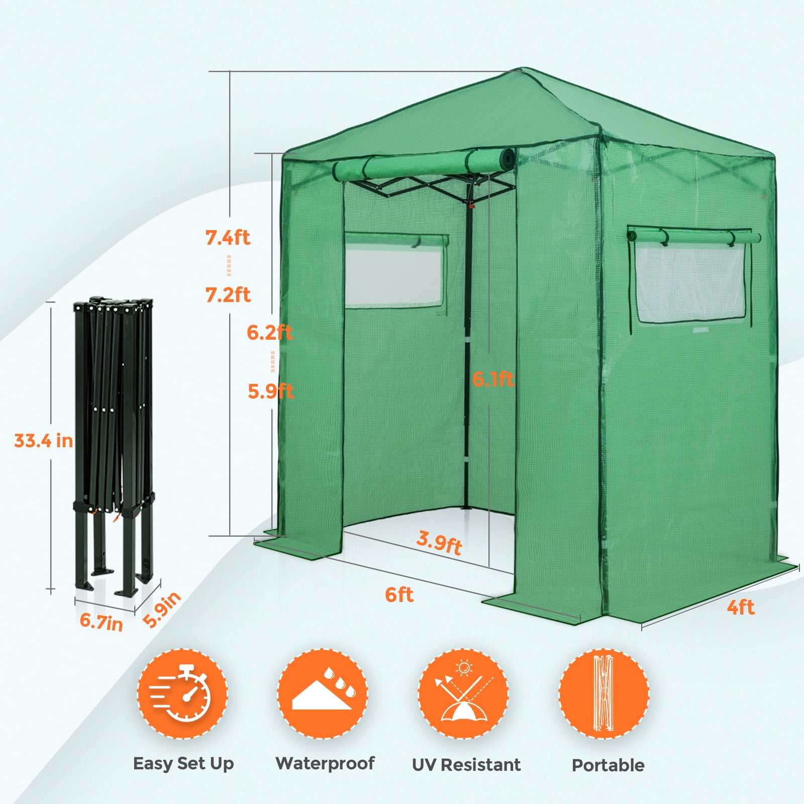 EAGLE PEAK 6x4 Portable Walk-in Greenhouse Instant Outdoor Gardening Green House Canopy,Green