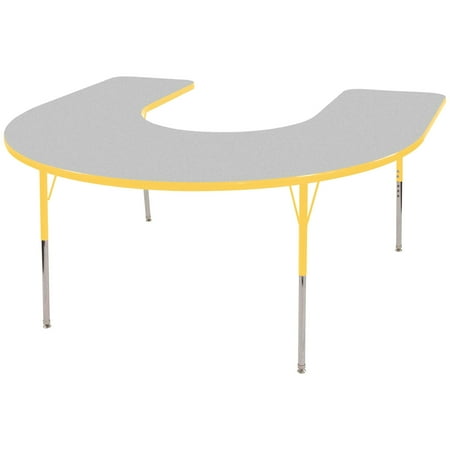 ECR4Kids 60in x 66in Horseshoe Everyday T-Mold Adjustable Activity Table Grey/Yellow - Standard Swivel