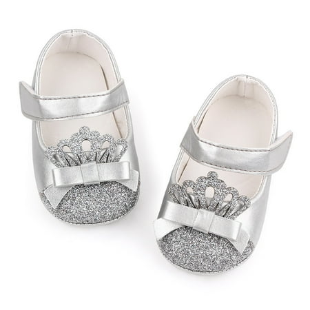 

Bnwani Childs Casual Shoes Crown Princess Shoes Girl Newborn Kids Leather Shoes Toddler Girls Soft-Soled New Shoes Silver Size 12
