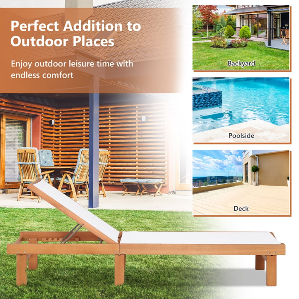 Aimee Lii Outdoor Wood Chaise Lounge Chair with 5-Postion Adjustable Back, Patio Loungers