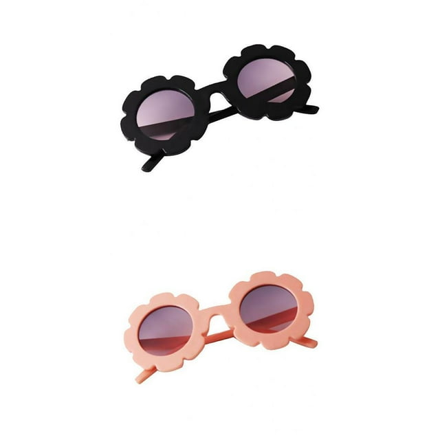 2 gafas de sol redondas con protección UV400 para bebés, niños y niñas con dibujos animados Rosa claro + negro