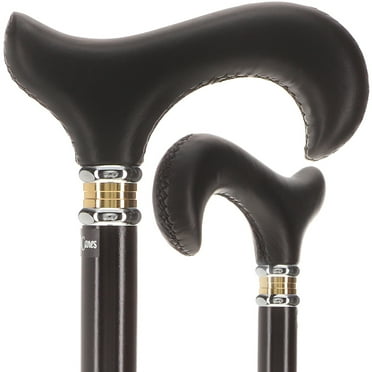 Stylish Walking Sticks – Black Leather Wrapped Derby Walking Cane with Leather Shaft and Two Tone Collar – Colorful Best Gift for Men and Women Light Weight & Safe to Walk